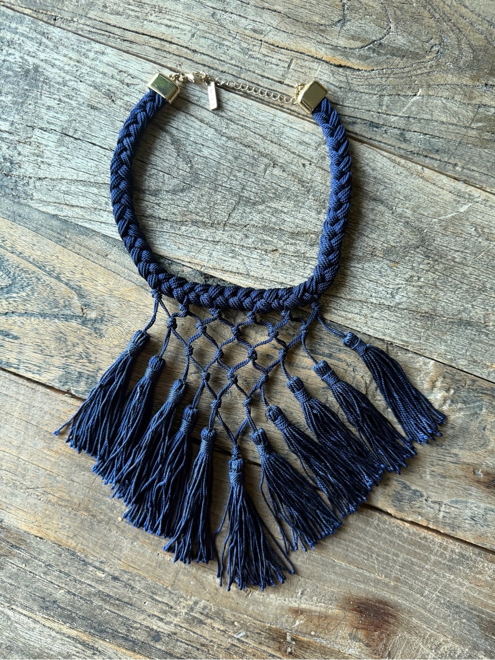Women’s Navy Tassel Statement Necklace